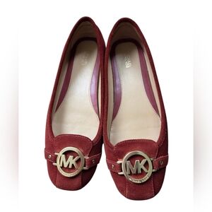 Michael Kors Burgundy Suede Loafers with Gold Accent